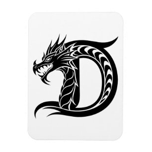 Imán Letra D de estilo dragón, alfabeto de dragón, mono