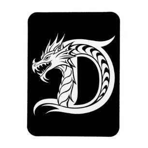 Imán Letra D de estilo dragón, alfabeto de dragón, mono