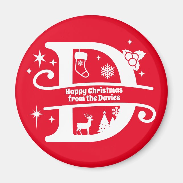 Imán Letra D Monograma Nombre inicial de familia Saludo (Frente)