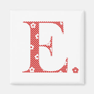 Imán Letra de patrón de flor E(roja)