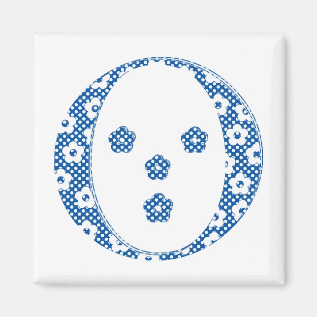 Imán Letra de patrón de flor O(azul) (Frente)
