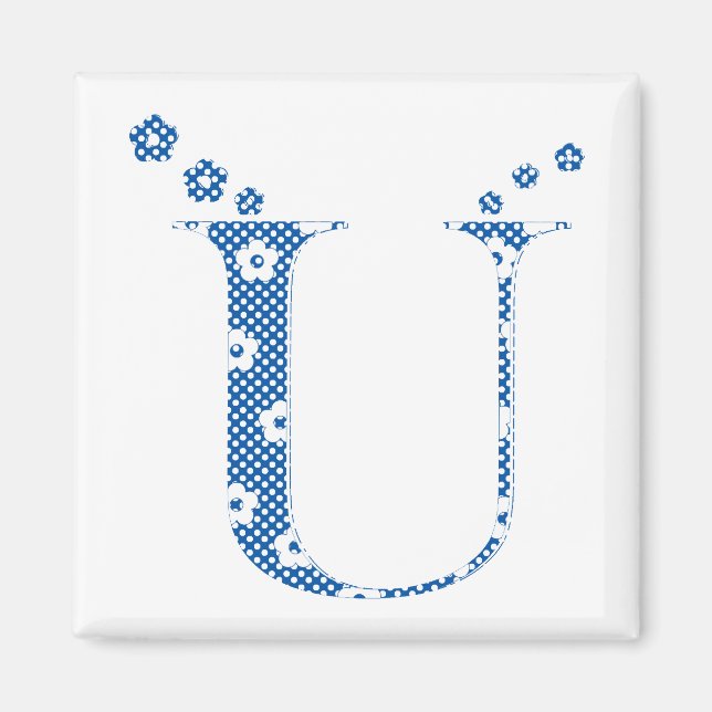 Imán Letra de patrón de flor U(azul) (Frente)