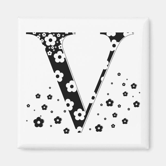 Imán Letra de patrón de flor V (Frente)