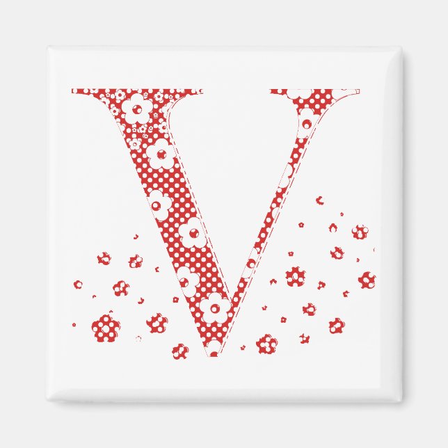 Imán Letra de patrón de flor V(roja) (Frente)