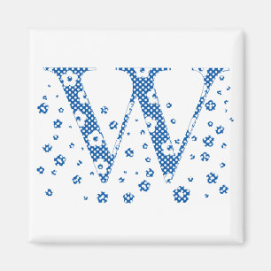 Imán Letra de patrón de flor W(azul)