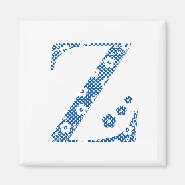 Imán Letra de patrón de flor Z (azul) (Frente)