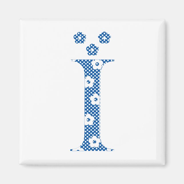 Imán Letra del patrón de flor I (azul) (Frente)