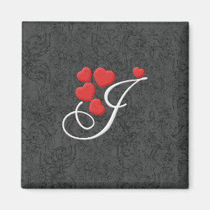 Imán Letra elegante J de los corazones