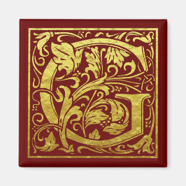 Imán Letra G Primera Letra Faux Gold Red