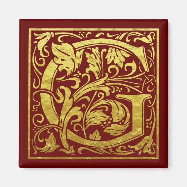 Imán Letra G Primera Letra Faux Gold Red (Frente)