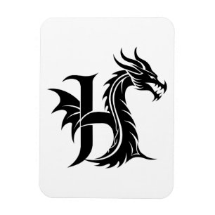 Imán Letra H de estilo dragón, alfabeto de dragón, mono