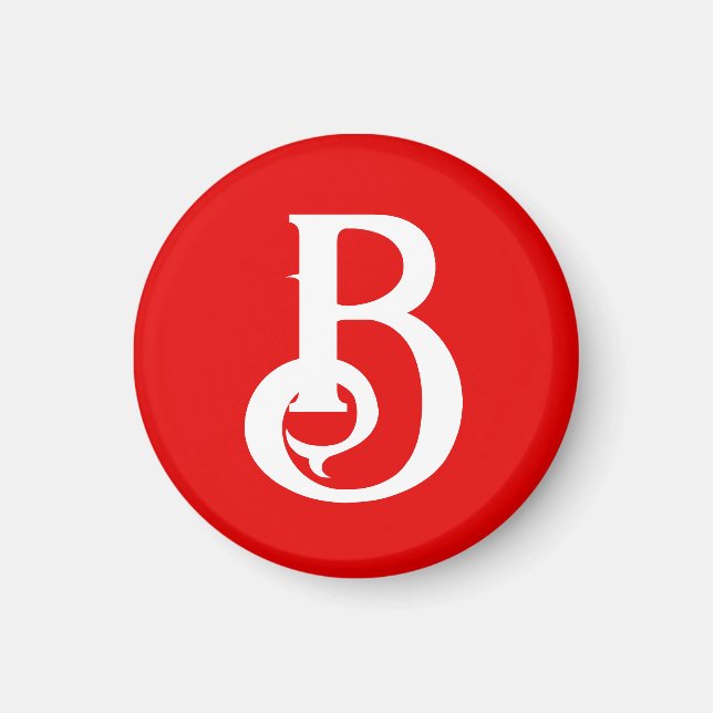 Imán Letra inicial clásica blanca monogramada roja (Frente)