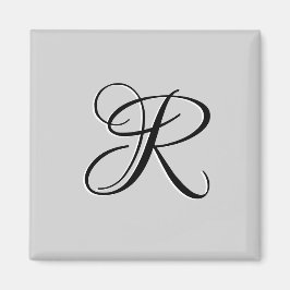 Imán Letra Inicial de Caligrafía 3D Negra | Gris Pastel