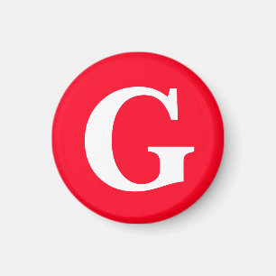 Imán Letra Inicial Monograma Rojo Blanco Liso Sencillo