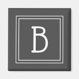 Imán Letra Inicial Monogramada Moderna en Gris