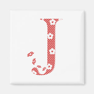 Imán Letra J del patrón de flor (rojo)