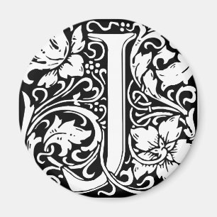 Imán Letra J Monograma medieval Art Nouveau