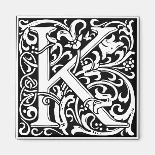 Imán Letra K Monograma medieval Art Nouveau