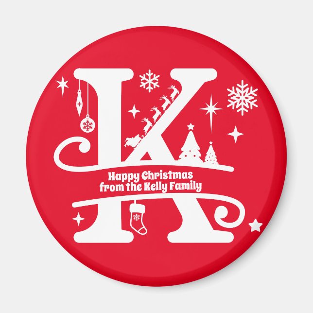 Imán Letra K Monograma Nombre inicial de familia Saludo (Frente)