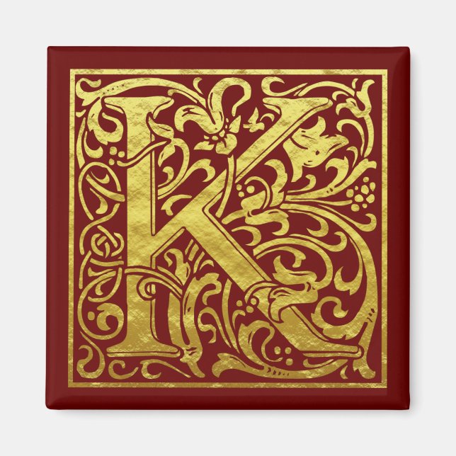 Imán Letra K primera letra Faux Gold Red (Frente)