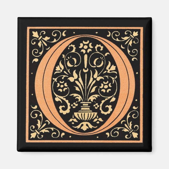 Imán Letra 'O' negra y dorada vintage (Frente)