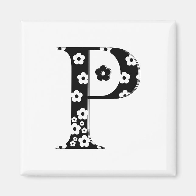 Imán Letra P del patrón de flor (Frente)