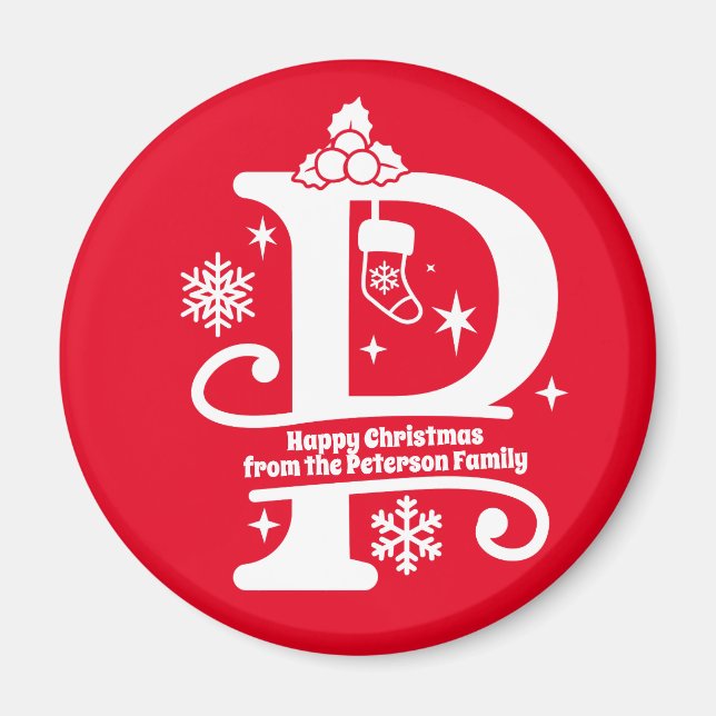 Imán Letra P Monograma Nombre inicial de familia Saludo (Frente)