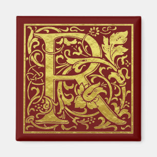 Imán Letra R Primera Letra Faux Gold Red