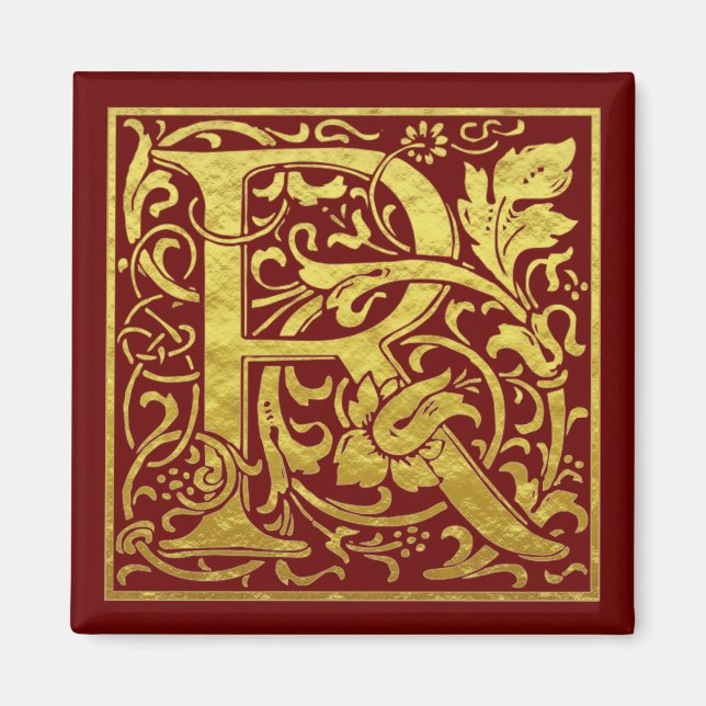 Imán Letra R Primera Letra Faux Gold Red (Frente)