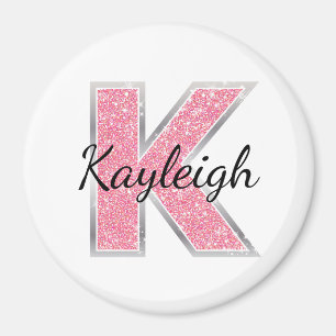 Imán Letra rosa Purpurina blanca K