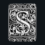 Imán Letra S Monograma medieval Art Nouveau<br><div class="desc">Esta S inicial es parte de una serie completa de iniciales tipográficas inspiradas en el funda superior William Morris. Las letras en blanco y negro son muy decorativas, con un estilo típico de la tipografía de la Edad Media. Cuto y a la moda, se trata de un monograma de moda...</div>
