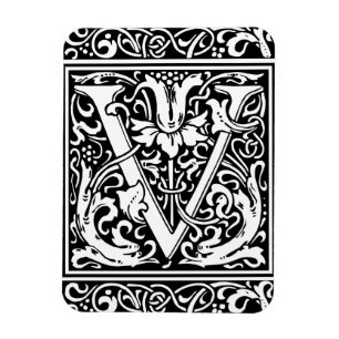 Imán Letra V Monograma Medieval Art Nouveau