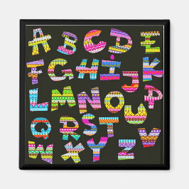 Imán Letras de alfabeto coloreadas patrones negros part