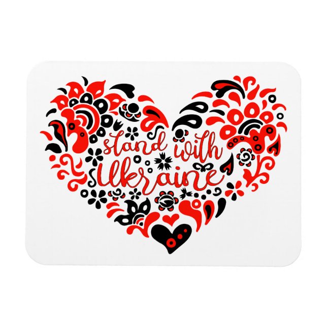 Imán Letras de "Stand with Ukraine" y corazón (Horizontal)