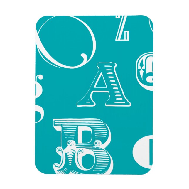 Imán Letras decorativas sobre fondo azul (Vertical)