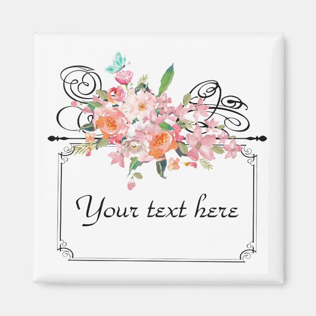 Imán Letrero colgante floral Victoriano boda (Frente)