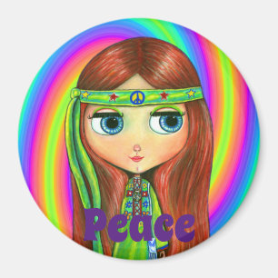 Imán Letrero verde hippie Chica de paz seña de cabeza d