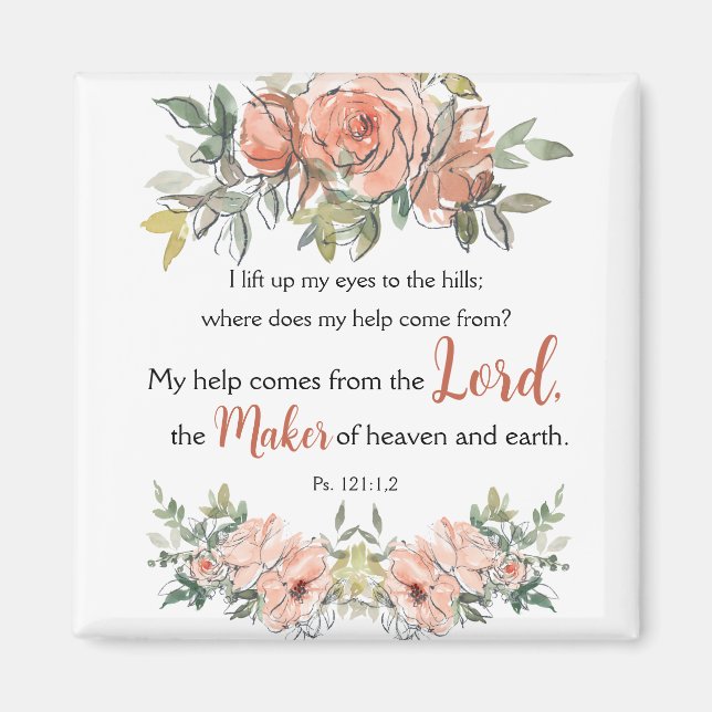 Imán "Levanto los ojos" Biblia contra elegante acuarela (Frente)