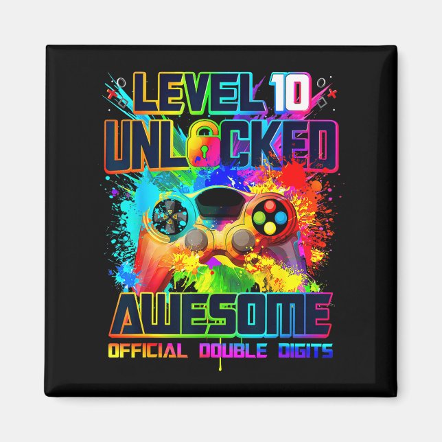 Imán Level 10 Unlocked Awesome Gaming Birthday Boy 10th (Frente)