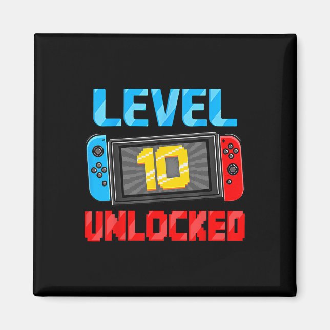 Imán Level 10 Unlocked Gamer 10th Birthday Gift Video G (Frente)
