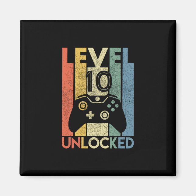 Imán Level 10 Unlocked Shirt Funny Video Gamer 10th Bir (Frente)