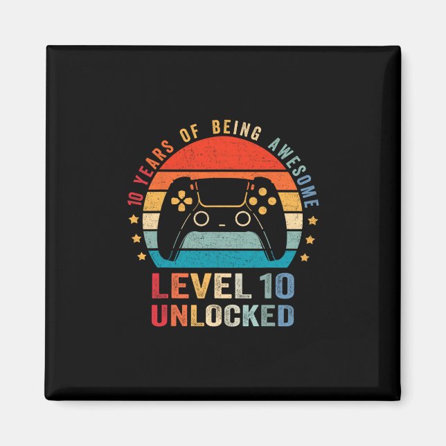 Imán Level 10 Unlocked Shirt Funny Video Gamer 10th Bir (Frente)