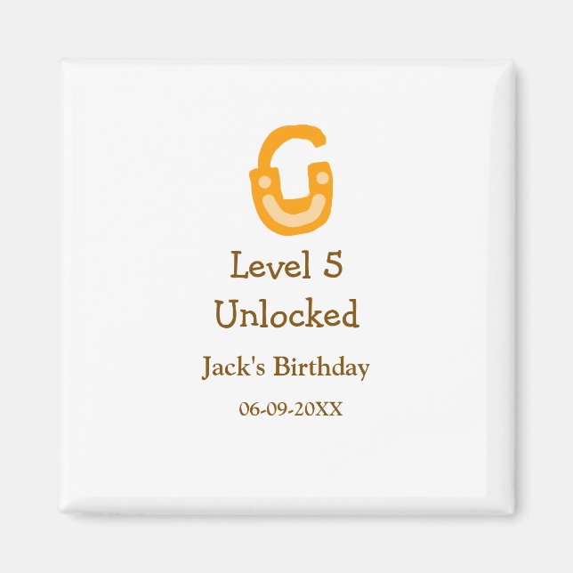 Imán Level 5 unlocked lock orange brown happy birthday  (Frente)