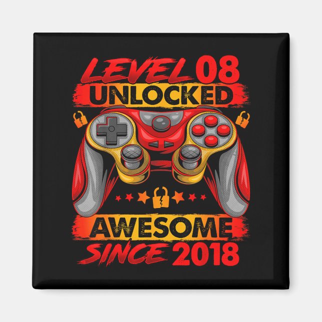 Imán Level 8 Unlocked 8 Year Old Boys 8th Birthday Boy  (Frente)