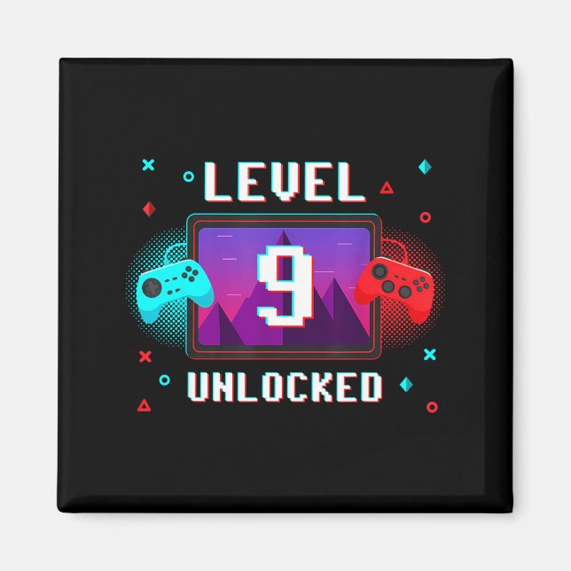 Imán Level 9 Unlocked Video Gamer Funny 9th Birthday Bo (Frente)