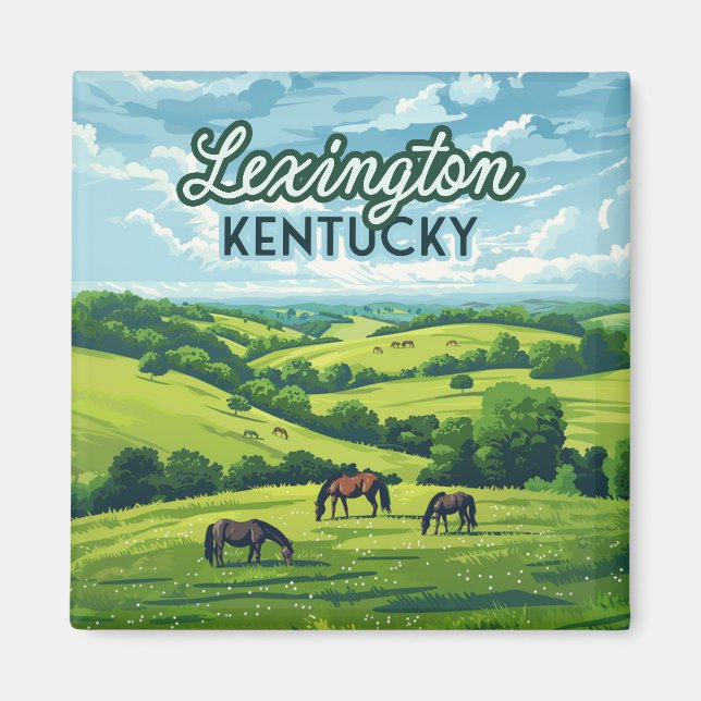 Imán Lexington Kentucky Horses Bluegrass Farms Vintage (Frente)