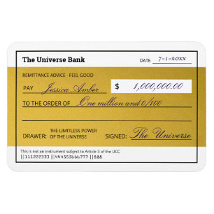 Imán Ley de Atracción Cheque de Abundancia Dorado Elega