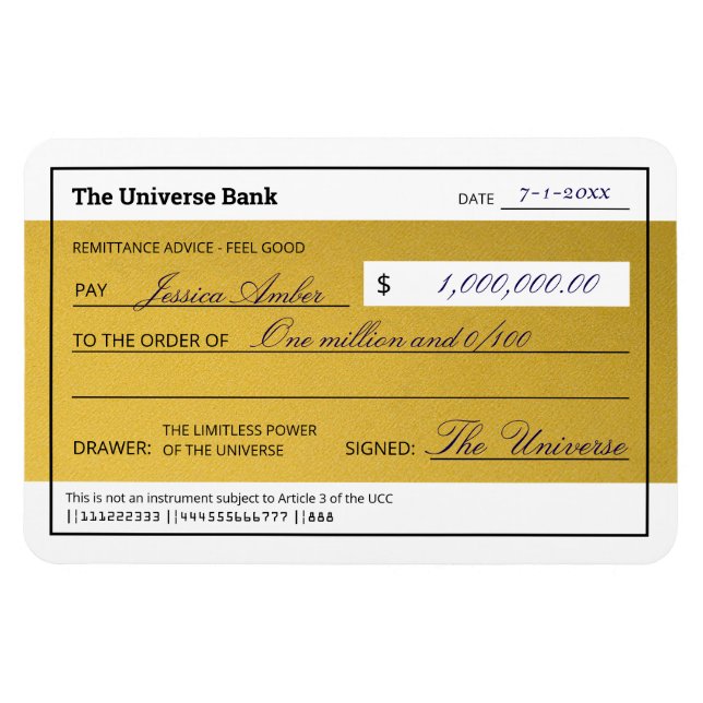 Imán Ley de Atracción Cheque de Abundancia Dorado Elega (Horizontal)