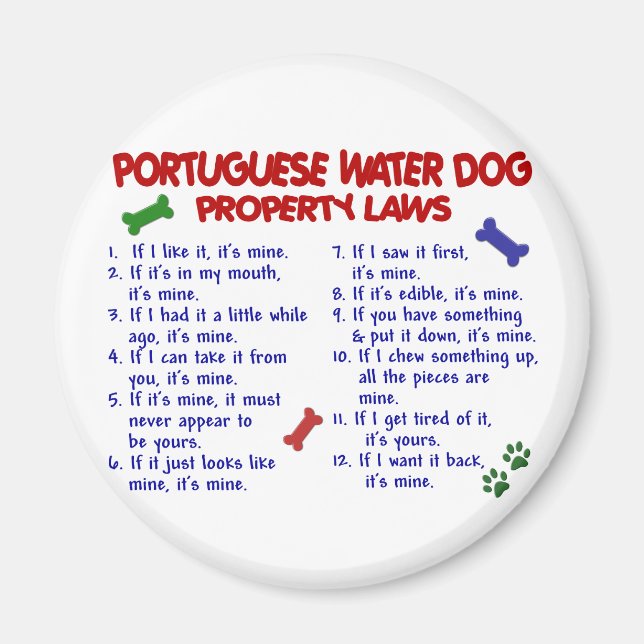 IMÁN LEYES DE INMUEBLES DE PERRO DE AGUA PORTUGUESA 2 (Frente)