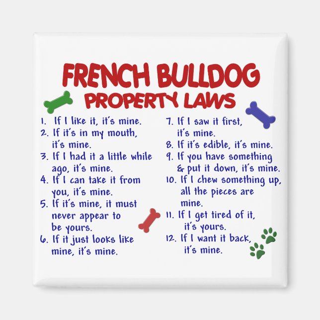 Imán Leyes de propiedad de BULLDOGES de FRANCIA 2 (Frente)